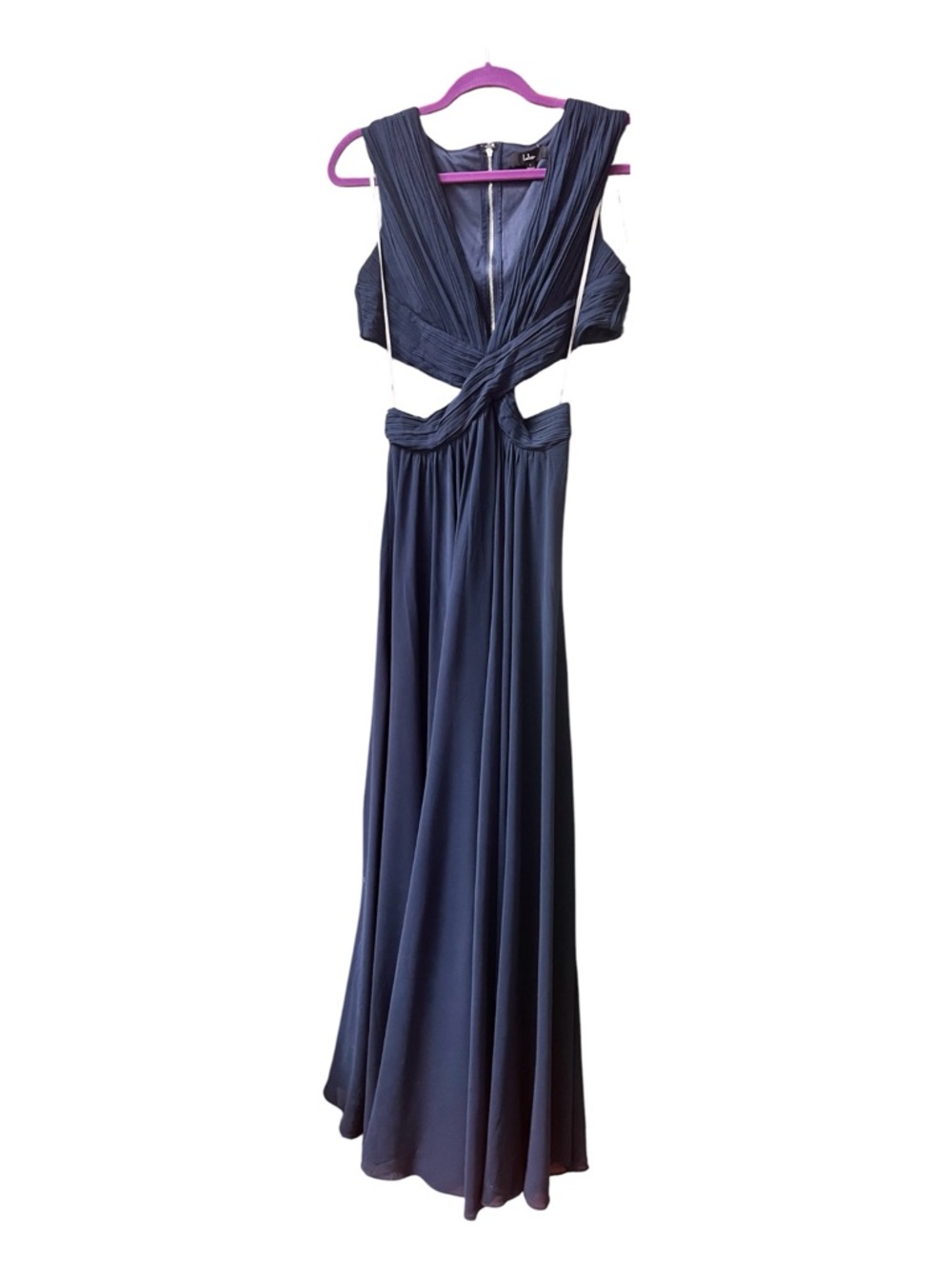 Lulus Vivid Imagination Navy Blue Cutout Pleated Maxi Dress Size Large NWT